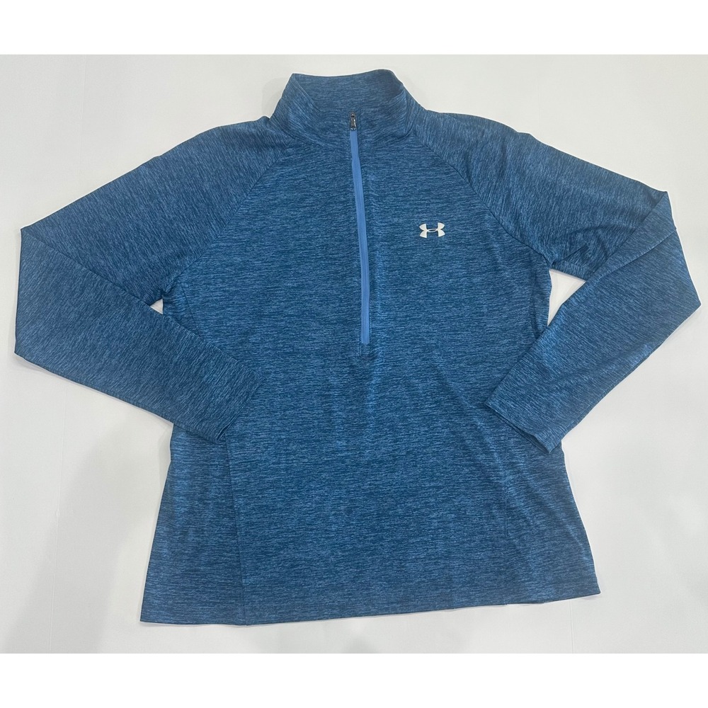 Under Armour HeatGear Blue Space Dye Quarter Zip Pullover XL Loose Fit Tech Top